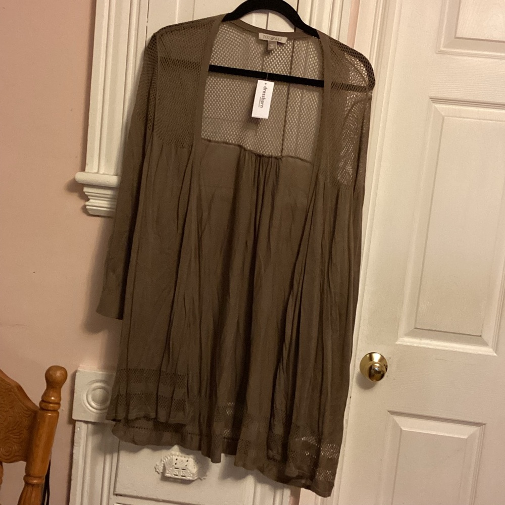Roz & Ali Tan Mesh Cardigan by Dressbarn